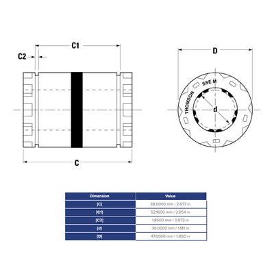 SSEM30 THOMSON BALL BUSHING SSE SERIES 30MM CLOSED LINEAR BEARING SELF ALIGNING ADJUSTABLE 1865.92 LBF